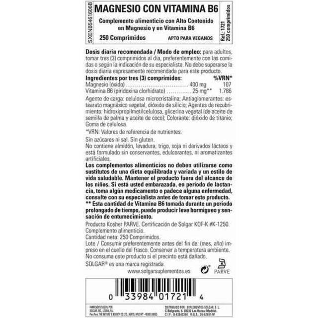 Solgar Magnesium + Vitamin B6 250 Tablets