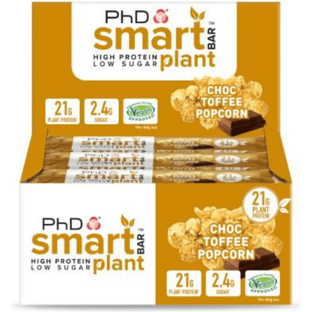 PhD - Smart Bar Plant, Choc Toffee Popcorn - 12 bars
