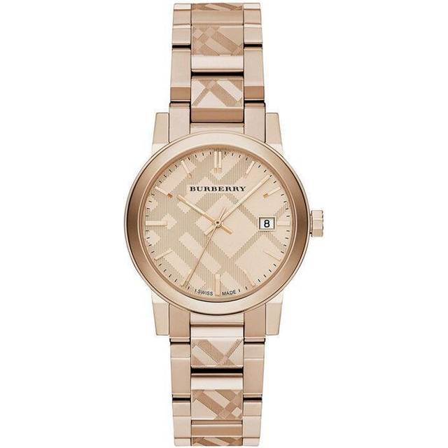 NEW BURBERRY BU9146 LADIES THE CITY ROSE GOLD CHECK DIAL WATCH -1 YEAR WARRANTY