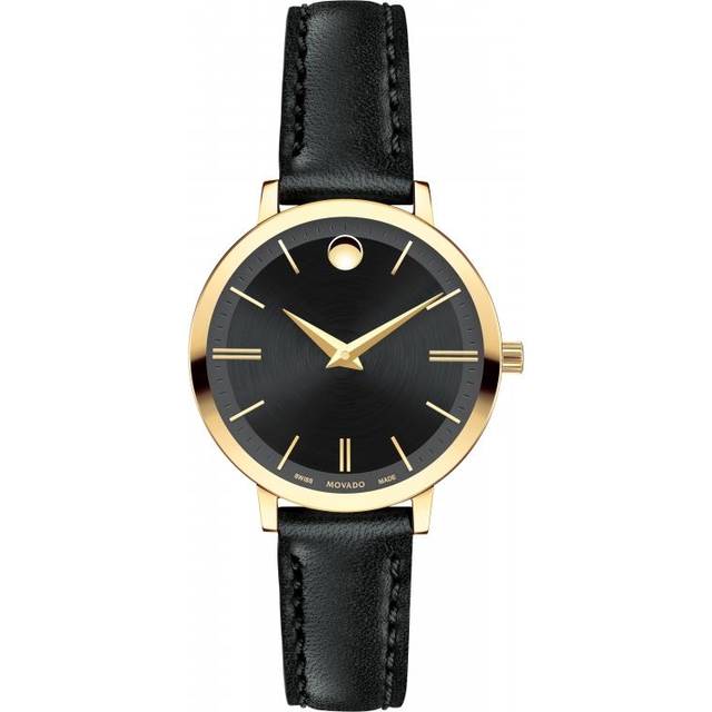Movado kvinnors analoga klassisk kvartsklocka med läderrem 607095