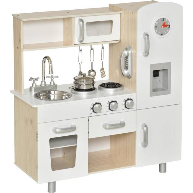 HOMCOM Kids Wooden Pretend Play Toy Kitchen Cooking Set Role Play Phone for Boys Girls White | TJ Hughes