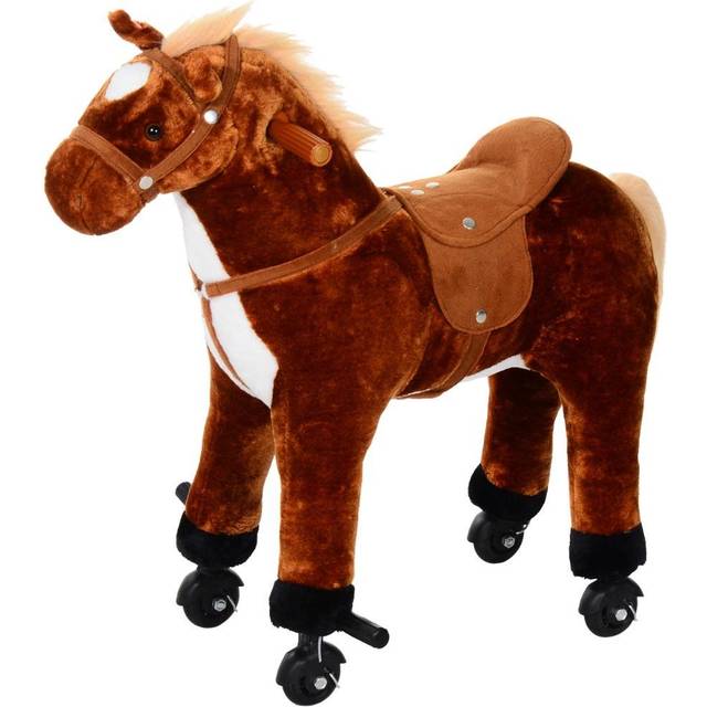 Homcom Kids Plush Ride On Walking Horse W/sound-brown