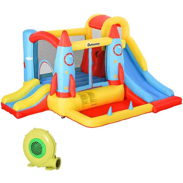 Outsunny Kids Bounce Castle House - 3 in 1 Water Slide and Pool with Inflator - Rocket Design with Carrybag | TJ Hughes