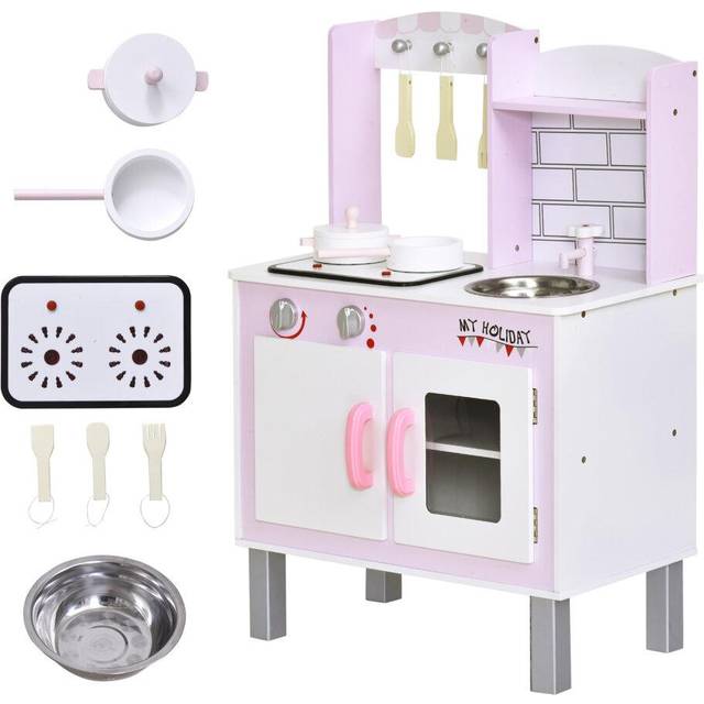 Jouet Kids Pretend Kitchen Play Set with Sounds, Utensils, Pans & Storage - Pink/White, Pink