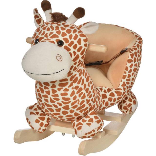 Kids Toy Rocking Horse Wood Plush Giraffe - Brown