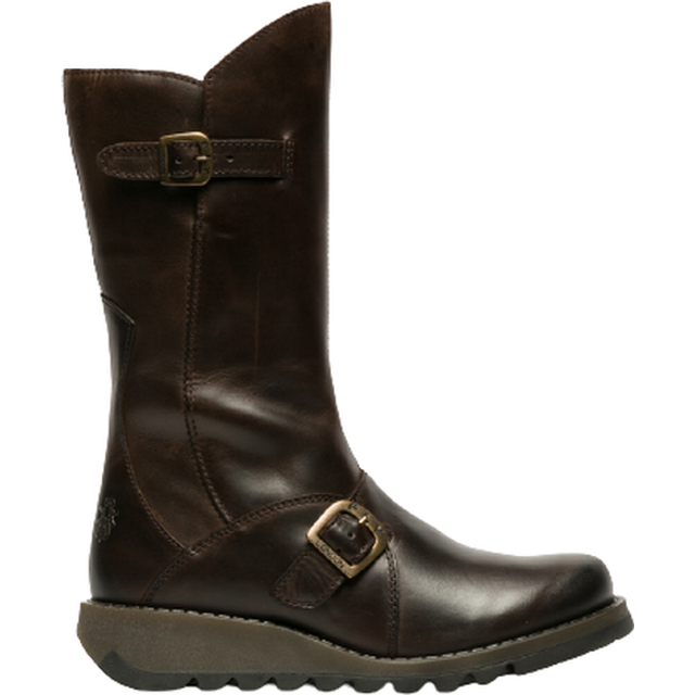 Fly London Mes 2 Leather Buckle Detail Calf Boots - Dark Brown, Brown, Size 4, Women