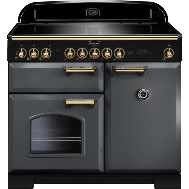 Rangemaster Classic Deluxe CDL100EISL/B 100cm Electric Range Cooker with Induction Hob - Slate / Brass - A/A Rated