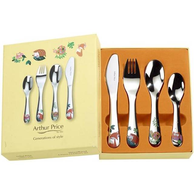 'Woodland' Stainless Steel 4 Piece Childrens Boxed Cutlery Gift Set - Grey - One Size