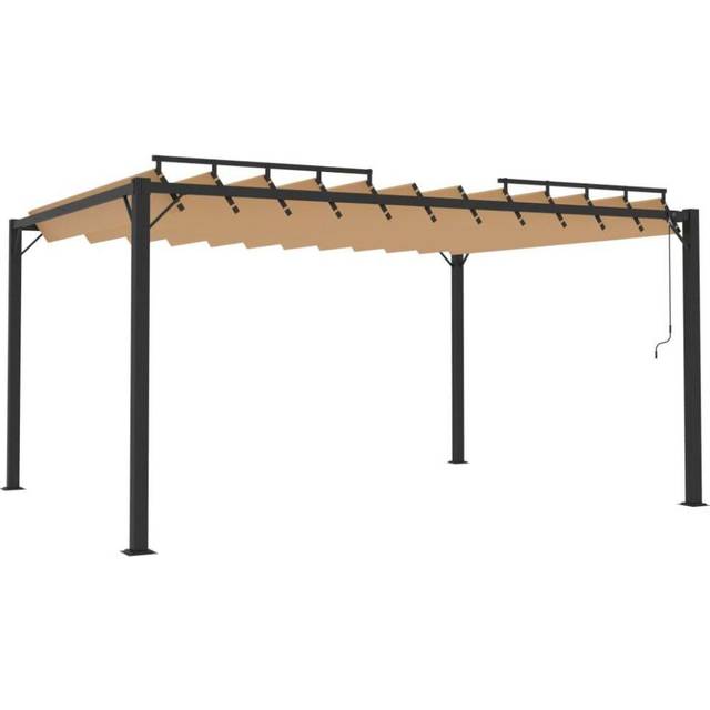 Paviljong med lamelltak 3x4 m taupe tyg och aluminium