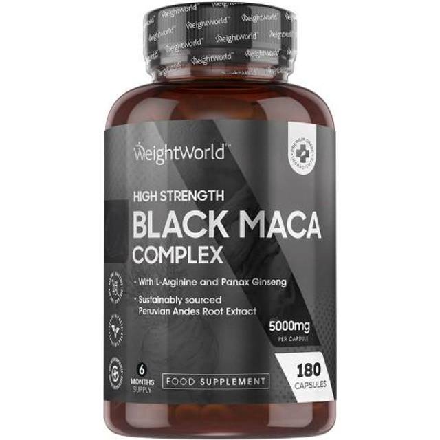 Macakapslar - 5550 mg per kapsel - 6 månaders förbrukning - Svart och gul macakomplex med L-arginin, Panax Ginseng, svartpeppar och zink - 180 kapslar - WeightWorld