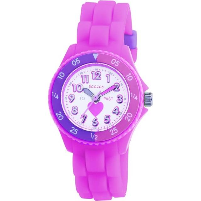 Tikkers Girls Pink Silicone Strap Heart Time Teacher Watch, Pink, Women