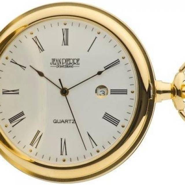 Jean Pierre Gold Plated Quartz Calendar Full Hunter Pocket Watch with Chain G557PQ