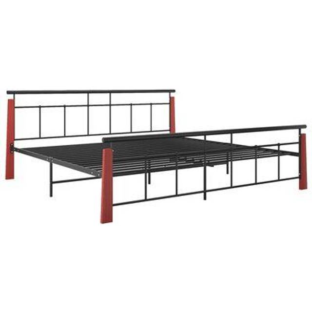 vidaXL Bed Frame without Mattress Metal and Solid Oak Wood 200x200 cm - Black