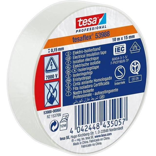 TESA Eltejp 53988 TESAFLEX (Bredd: 15 mm Kulör: Vit)