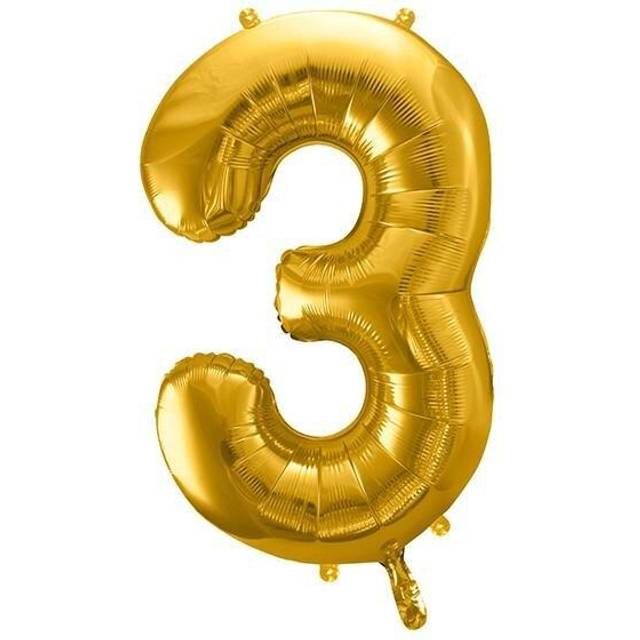 XXL Zahlenballon "3" zum 3. Geburtstag in gold, 86cm hoch