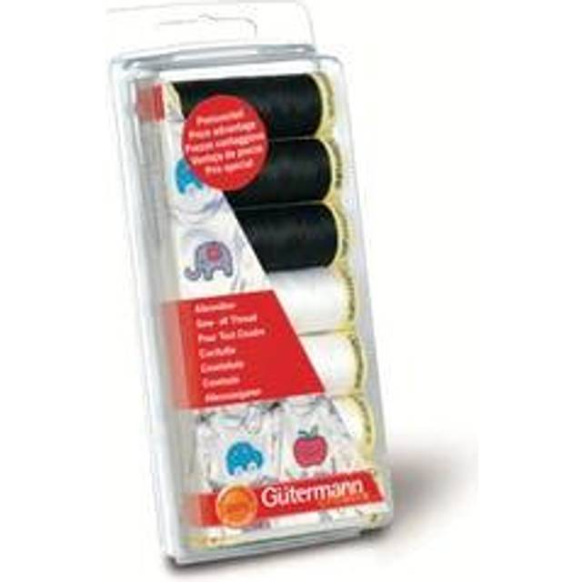 Gutermann Creativ Alla Tygers Tråd - Set med 7 spolar på 100 m, 100% polyester, hand- och maskinsömnad, universal, 4 vita och 3 svarta
