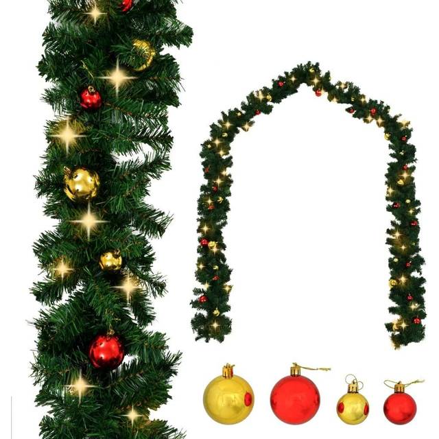 vidaXL Christmas Garland Decorated with Baubles and LED Lights 20 m - Green