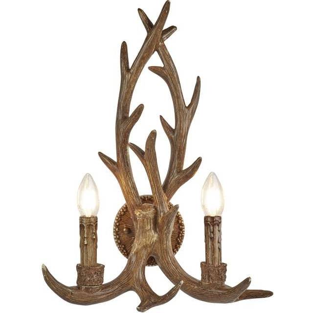 Searchlight Stag Twin Antler Wall Light Bracket In Rustic Brown