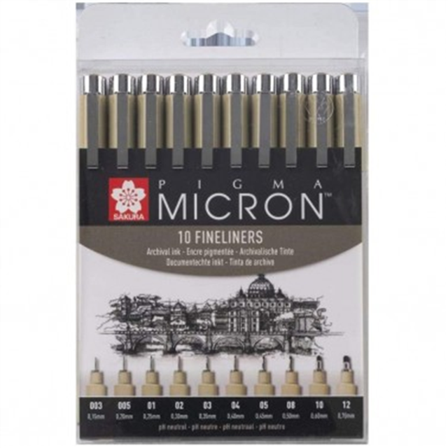 Sakura Pigma Micron Pen Wallet Black Set of 10