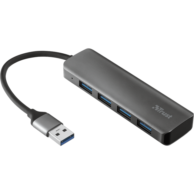 Trust Urban Halyx Mini USB 2.0-hubb med 4 portar, aluminium, för PC, bärbar dator, Mac, silver