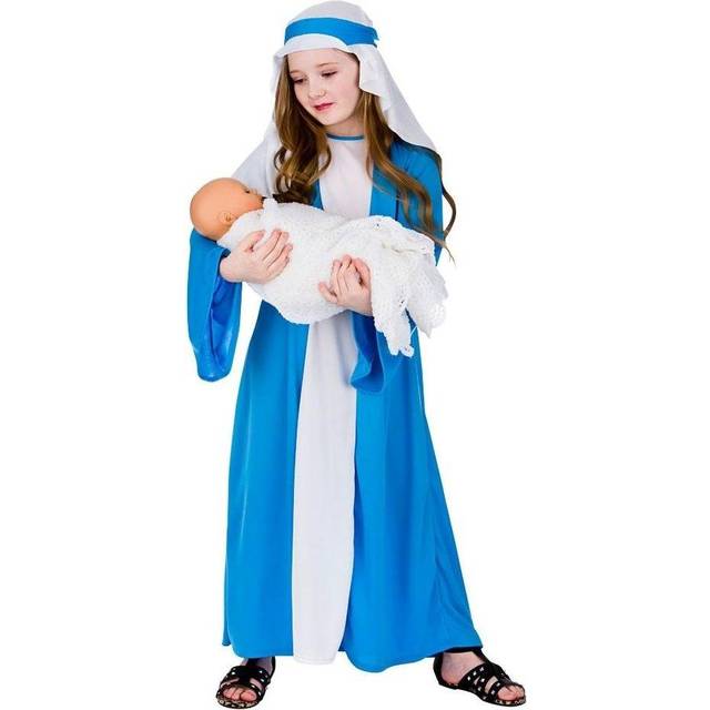 Girls Mary Nativity Play Dress up School Costume Christmas - M (5-7 years)