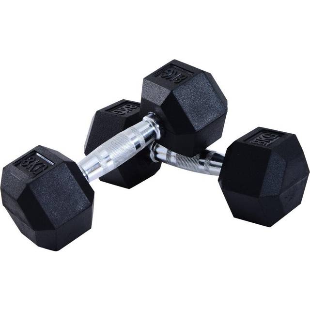 HOMCOM 2X8Kg Hexagonal Rubber Dumbbell Sets Ergo Weight Fitness Gym Workout Pair, Black