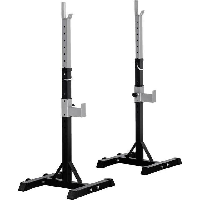 2 Pairs Adjustable Barbell Squat Rack Portable Stand Weight Lifting Bench Press Home Gym w/ Wheels - Black of Wheels - HOMCOM | TJ Hughes