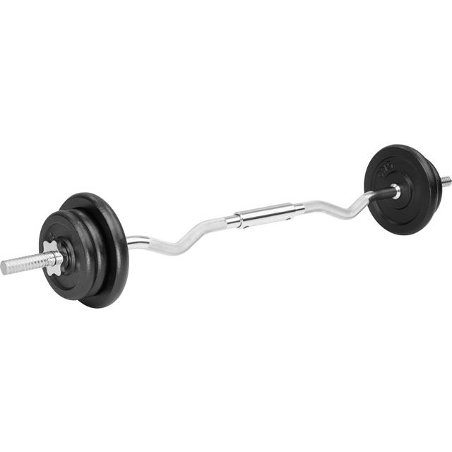 Curl Bar Set - 120 cm EZ curl bar, 6 cast iron plates weighing 20 kg - Silver
