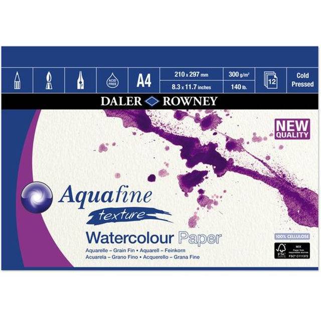 Daler-Rowney Aquafine Texture Watercolour Paper Pad Cold Pressed 300gsm 12 Sheets A4