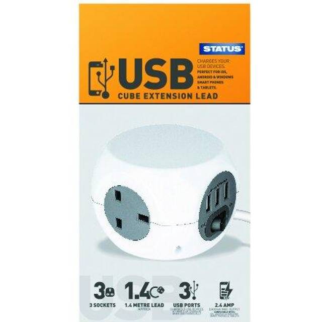 Status 3G 1.4m Cube Socket with USB Ports - White