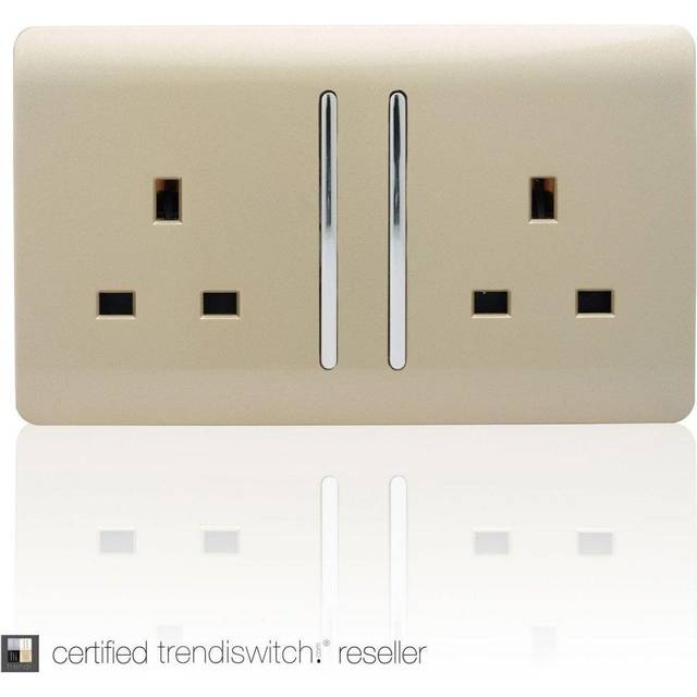 Trendi 2 Gang 13 Amp Switched Socket Long Rocker - Gold, Gold