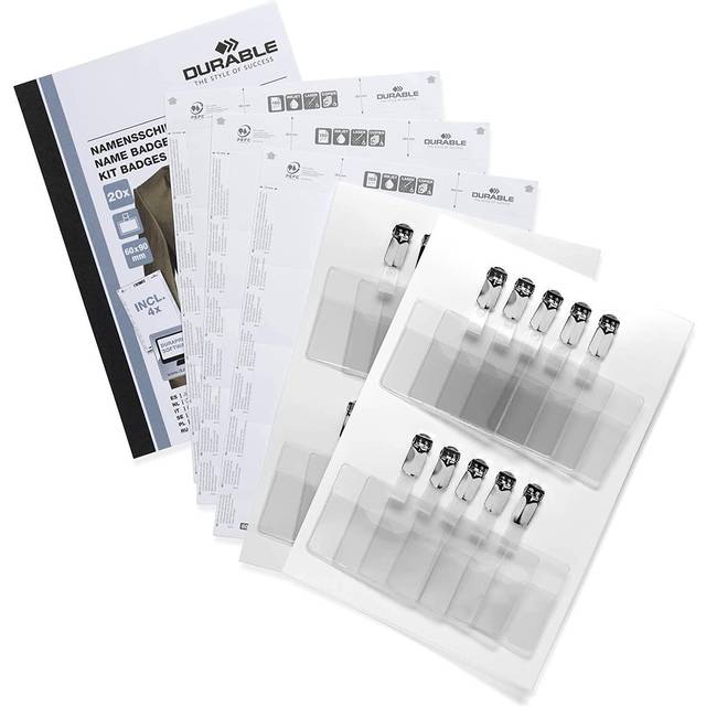 Durable Name Badges Set 60 x 90mm with Clip, Pack of 20