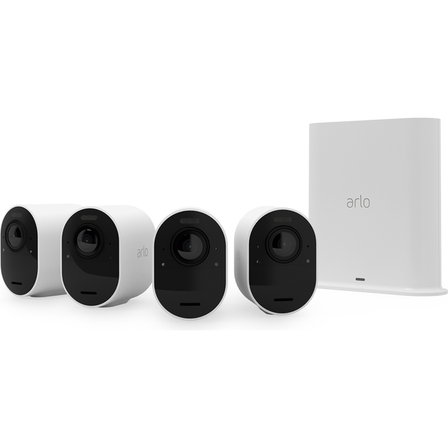 Arlo Ultra 2 Überwachungskamera Aussen WLAN, Kabellos, 4er Set, 4K UHD Qualitätsprodukt, 180° Sichtfeld, Spotlight, Farb-Nachtsicht, Bewegungsmelder, Alarm Sirene + mit Arlo Secure Testzeitraum