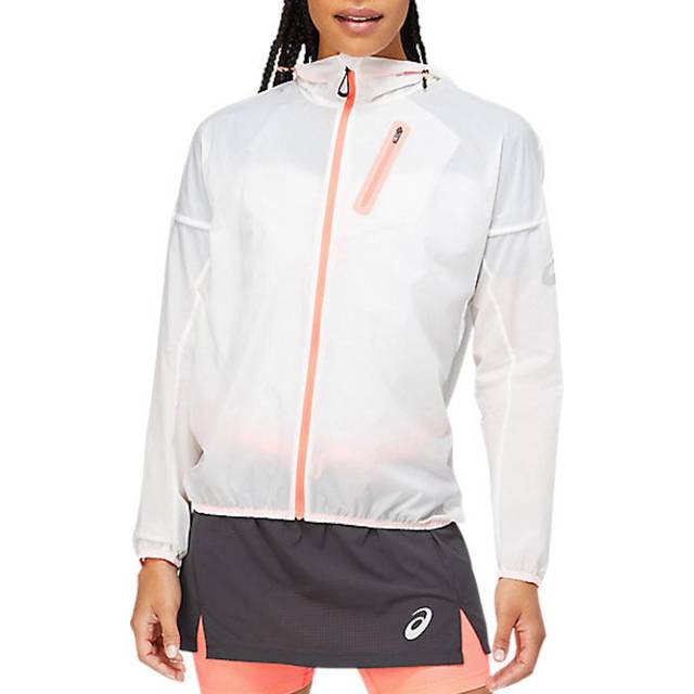 Asics Women's Fujitrail Jacket Brilliant White/Blazing Coral, L