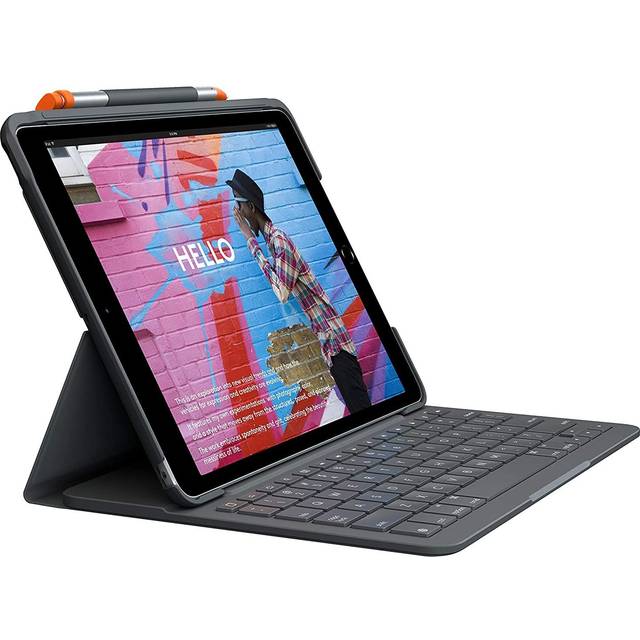 Logitech Slim Folio iPad-tangentbordsfodral för iPad och iPad Air in Grafitgrå, Français (Azerty), för iPad (7:e, 8:e och 9:e generationen)