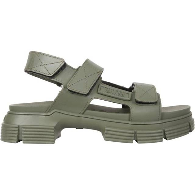Ganni, Flat Sandals, female, Green, 4 UK, Chunky Rubber Sandals with Velcro Closure