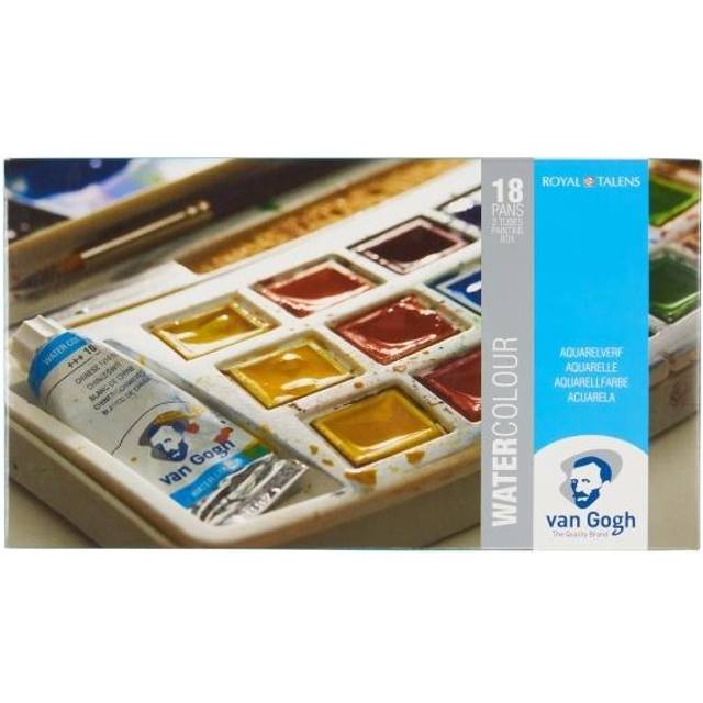 Royal Talens - Van Gogh Watercolour 18 Half Pan + 2 Tube Plastic Box Set