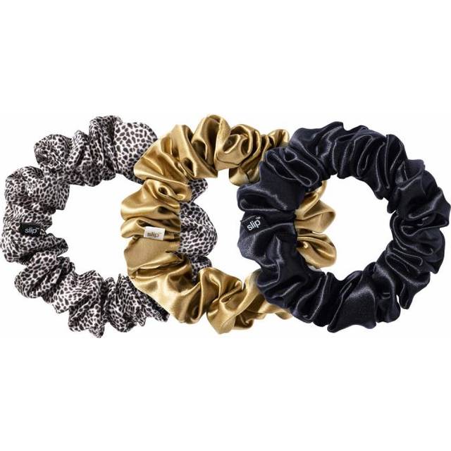 Slip Silk Large Scrunchies in Gold  Black  and Leopard - 100% Pure 22 Momme Mulberry Silk Scrunchies for Women - Hair-Friendly + Luxurious Elastic Scr