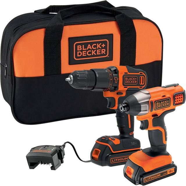Black and Decker BCK25S2S 18v Cordless Combi Drill and Impact Driver Kit 2 x 1.5ah Li-ion Battery Charger Bag