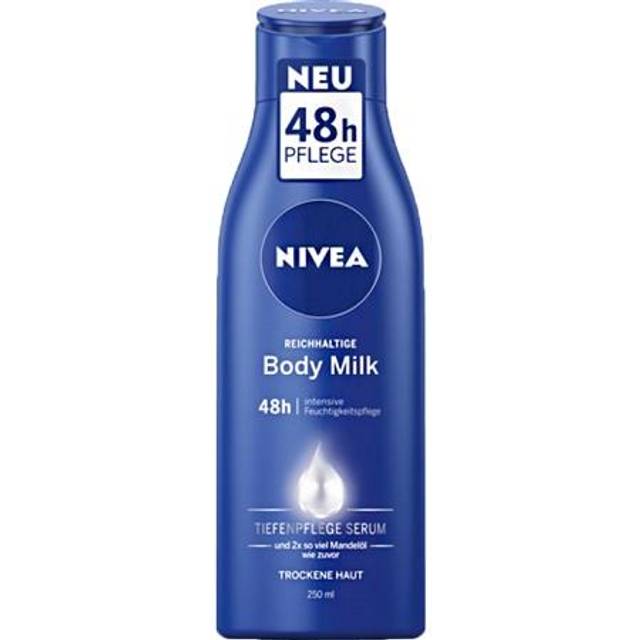 Rich Body Milk (250 ml), for 48h Moisturiser, Lotion with 3-in-1 Formula for Dry Skin with Deep Care Serum, Almond Oil and Vitamin E