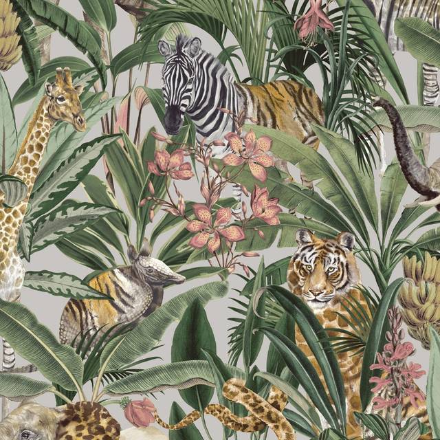 Holden Decor Safari Fusion Grey & Silver Wallpaper - 10.05m x 53cm