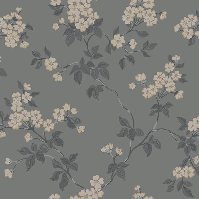 Tapet Duro Blommor & Blad Karin Mörkgrå