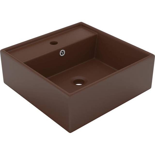 vidaXL Luxury Basin Overflow Square Matt Dark Brown Ceramic Vanity Wash Sink