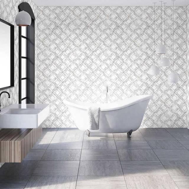 CONTOUR MARBLE MARQUETRY GREY WALLPAPER, Grey
