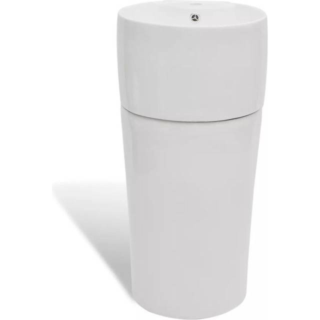 vidaXL Ceramic Stand Bathroom Sink Basin Faucet/Overflow Hole White Round