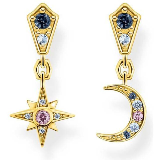 Thomas Sabo Womens Royalty Star and Moon 18ct Yellow Gold-plated Sterling-silver And-stoned Drop Earrings - MULTICOLOURED