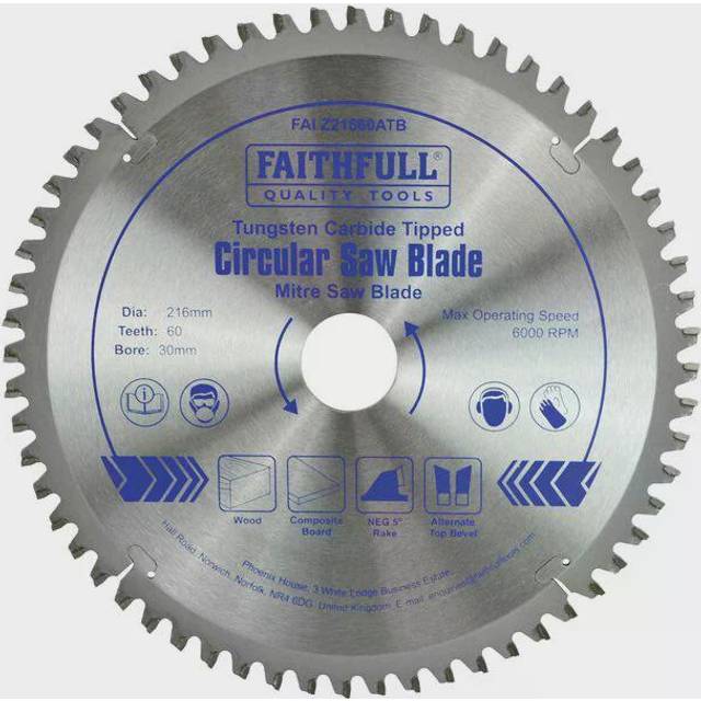 Faithfull FAIZ21660ATB Circular Saw Blade 216 x 30mm x 60T NEG