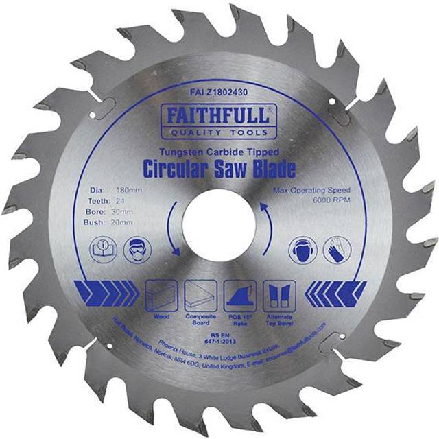 Faithfull Fast Rip TCT Circular Saw Blade 180mm 24T 30mm