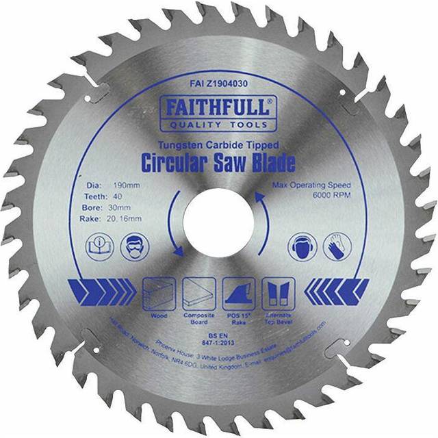 Faithfull Fine Cross Cut TCT Circular Saw Blade 190mm 40T 30mm