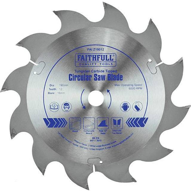 Faithfull tct circular saw blade 190 x 16mm x 12t pos